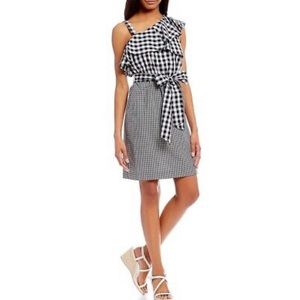 Calvin Klein Gingham Ruffle Dress One Shoulder